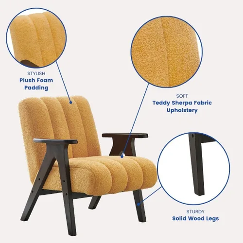 Miniatura 7 de Roundhill Furniture Rella Modern Teddy Sherpa - Silla decorativa con marco de madera espresso, color amarillo