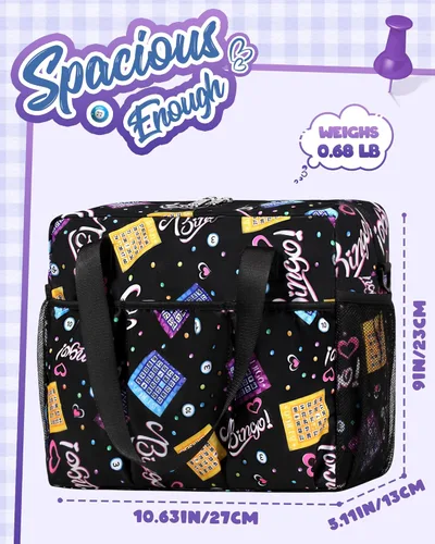 Miniatura 4 de Bolsa de Bingo con Bolsillos para Marcadores Casino Accesorios de Juego de Bingo para Adultos Mayores Negro