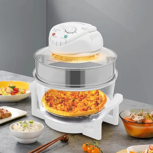 Miniatura 4 de Freidora de aire turbo de 17.96 cuartos de galón, freidora de aire de vidrio de 1400 W con anillo de expansión, horno halógeno visible de 360°