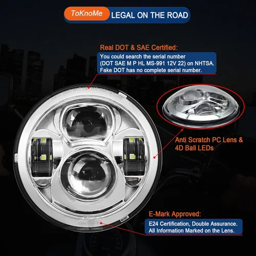 Miniatura 2 de Faro delantero LED de 7 pulgadas cromado con luces antiniebla para motocicleta, lámpara compatible con Harley Davidson Touring Road King Ultra