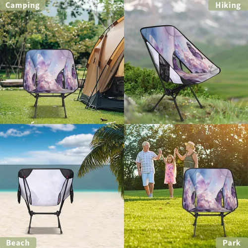 Miniatura 9 de Dreamy Purple Butterfly Flower Camping Chair - Portable Outdoor Folding Chair,Steel Tube X-Shaped Support,Comes with Side Storage Bags,Suitable for