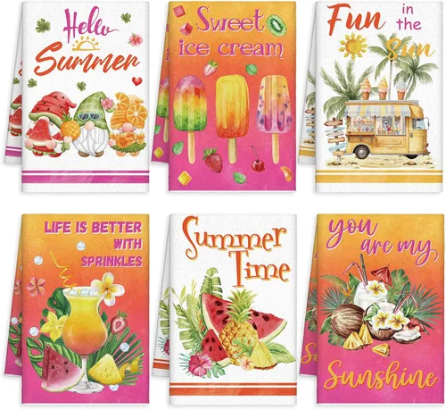 Miniatura 12 de Tudomro 6 Piezas Toallas de Cocina de Playa de Verano Toallas de Cocina de Camión de Playa Toallas de Cocina de Concha Toallas de Cocina Absorbentes