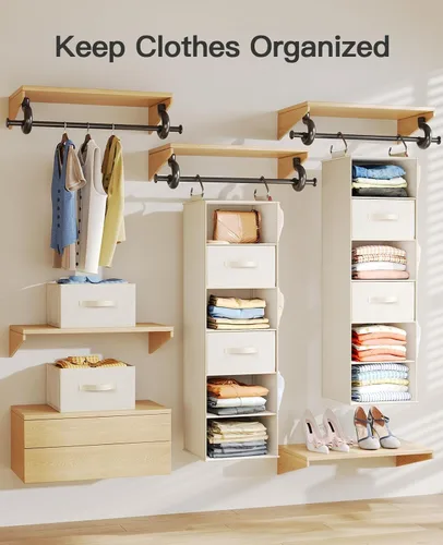 Miniatura 5 de Pipishell Organizador colgante de armario con 6 estantes, estantes colgantes para armario con 3 cajones extraíbles y bolsillos laterales, Blanco