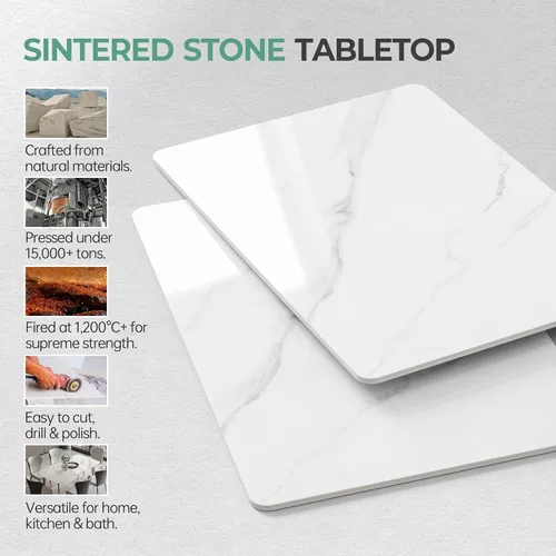 Miniatura 5 de Square Table Top, 19.6” White Sintered Stone Tabletop, DIY Replacement & Cover Marble Desktop, Scratch & Wear Resistant, Suitable for Indoor &