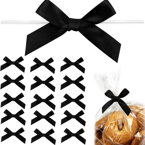 Miniatura 10 de Gejoy 100 mini lazos de oro macizo de 2.6 pulgadas para envolver regalos, lazos de satén preatados, bolsas de manualidades para bodas, cumpleaños