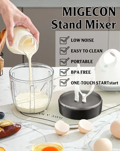 Miniatura 6 de MIGECON Batidora de pie, batidora eléctrica de alimentos de cocina pequeña, espumador de leche portátil, batidor mezclador doméstico recargable