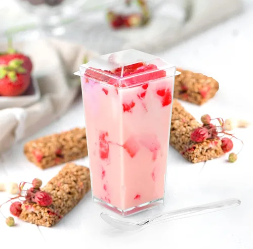 Miniatura 4 de EASERCY Paquete de 100 mini tazas de postre de 3 onzas con tapas y cucharas, tazas transparentes para postres con cucharas, tazas de parfait