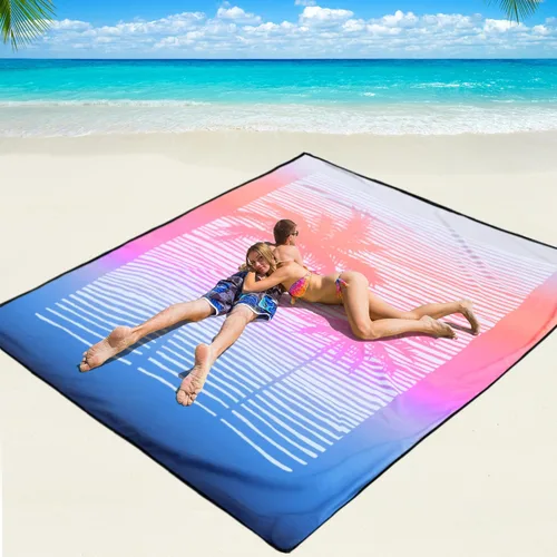 Miniatura 63 de WIWIGO Manta de playa impermeable a prueba de arena tapete de playa 79" X 83"/10'x9' para 2-8 adultos, de secado rápido, tapete de picnic al aire