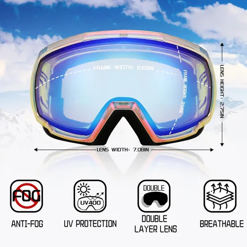 Miniatura 5 de FEISEDY Ski Goggles, OTG Snow Sport Goggles for Adult Youth, Anti-Fog UV400 Protection Bendable Dual-Lenses B2961