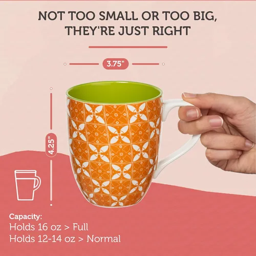 Miniatura 6 de Annovero Juego de 6 tazas de café grandes de porcelana para mujeres u hombres, aptas para microondas y lavavajillas, resistentes a las astillas