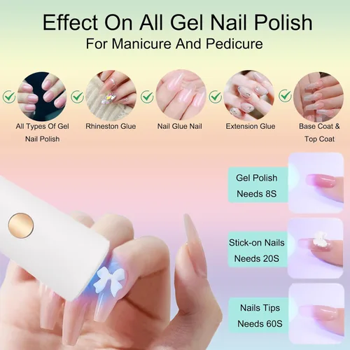 Miniatura 2 de Lámpara UV de mano para uñas de gel, mini luz de uñas portátil, inalámbrica, recargable por USB, luz LED UV, secador de uñas para secado rápido