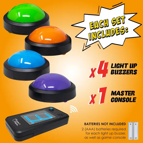 Miniatura 7 de Teacher's Choice Sistema de Botón de Buzzer de Juego para 4 Jugadores con Luz Inalámbrica Muestra al Jugador Ganador Sonidos Fuertes y Únicos