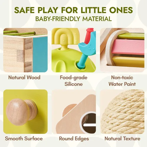 Miniatura 5 de Giant bean Juguetes Montessori para bebé, 6 en 1, juguetes de aprendizaje de educación temprana de madera con dentición sensorial, caja