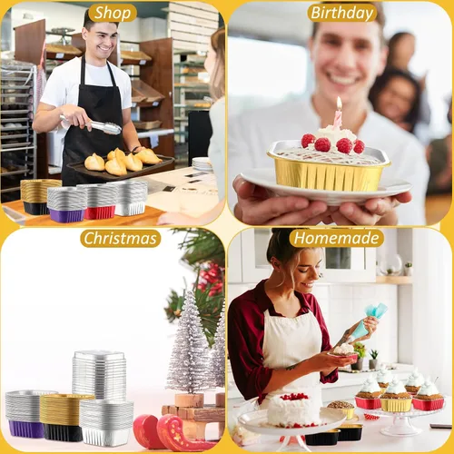 Miniatura 5 de Aoriher 150 piezas de moldes mini para pasteles de 10 onzas con tapas, tazas de horneado de papel de aluminio cuadradas desechables de 4" x 4