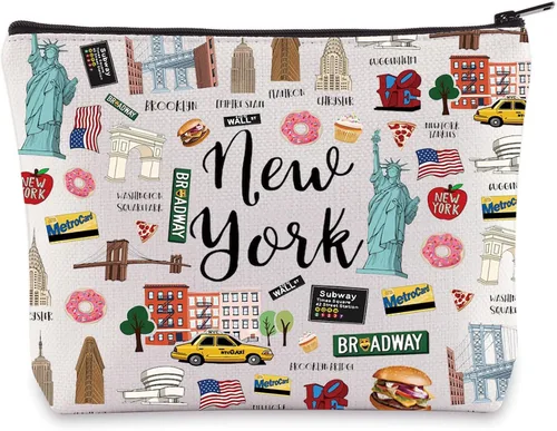 Miniatura 7 de BWWKTOP Bolsa de lona New York - Azul - 14.56 x 12.59 pulgadas - Moda - Viajes - Artículos de tocador - Mujeres y adultos