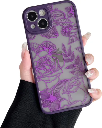 Miniatura 13 de XIZYO Funda para iPhone 13, diseño de rosas florales para mujeres y niñas, patrón estético, delgada, de poliuretano termoplástico, a prueba de Negro