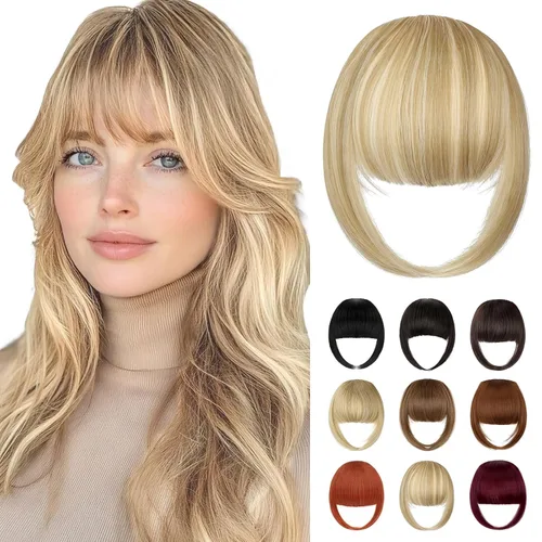 Miniatura 19 de Bangs Hair Clip in Bangs, French Ash Blonde Fake Bangs Hair Clip on Bangs for Women Fringe with Temples Hairpieces Faux Bangs for Daily Wear