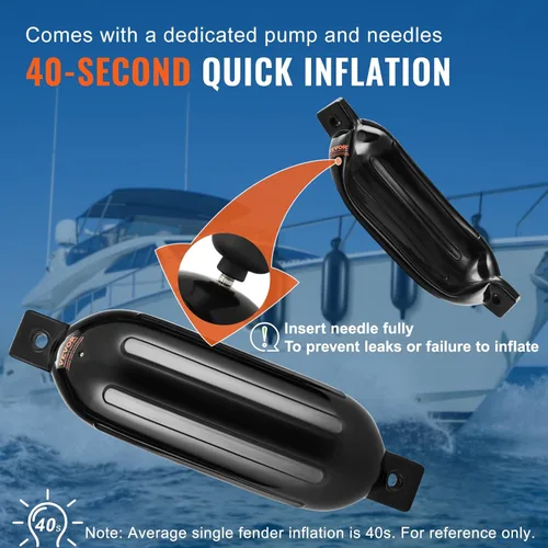 Miniatura 4 de VEVOR Boat Fenders, 5.5" x 20" Boat Bumpers for Docking, Inflatable Ribbed Fender with Center Holes, Marine Boat Dock Fender Bumper with Air Pump