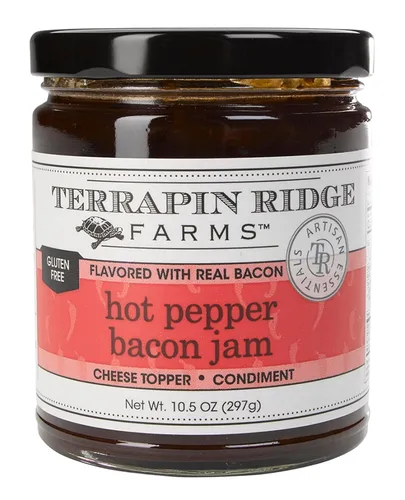 Terrapin Ridge Farms - Mermelada de tocino y pimiento picante - Crema dulce y picante con tocino real y jalapeño - Condimento gourmet para queso,