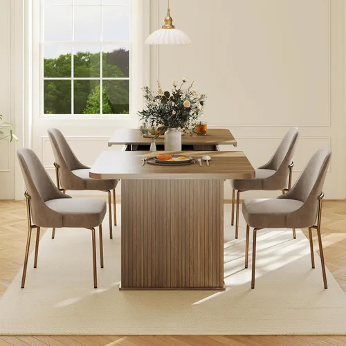 Miniatura 8 de Zevemomo Mesa de Comedor Expandible de 63"-78.7", Mesa de Cocina Estilo Granja para 6-10 Personas, Mesa de Comedor Rectangular Extensible, con Riel