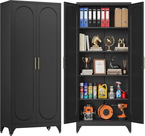 Miniatura 19 de Armario de almacenamiento de metal de 75 pulgadas de alto con 2 puertas y 4 estantes ajustables, 32 pulgadas de ancho x 16 pulgadas de profundidad
