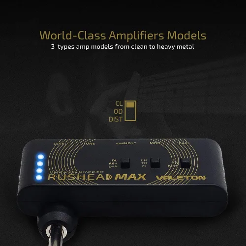 Miniatura 2 de Valeton Rushead Max - Amplificador de auriculares portátil para guitarra y bajo USB, cargador USB, para dormitorio, multiefectos