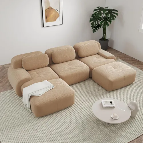Miniatura 34 de Sofá modular sin hueso de 117 pulgadas, sofá modular en forma de L para sala de estar, sofá comprimido con asiento profundo, sofá nube de pana