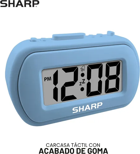 Miniatura 2 de Sharp Reloj despertador digital – Caja táctil con acabado de goma suave – Funciona con pilas – Retroiluminación azul bajo demanda – Alarma