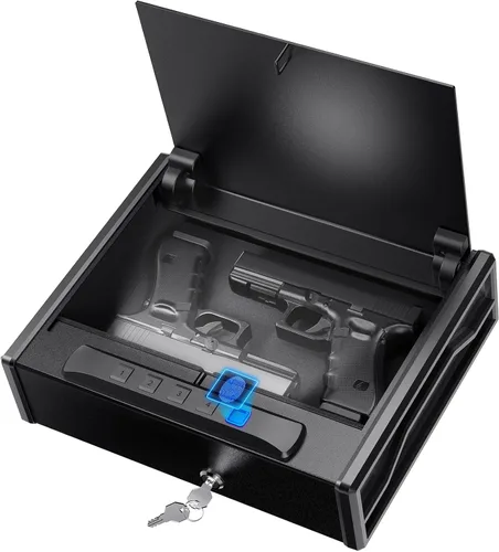 Miniatura 9 de Caja fuerte biométrica para pistola – 3 vías de acceso rápido pistola segura con huella dactilar/teclado digital/llave, caja de bloqueo de pistola