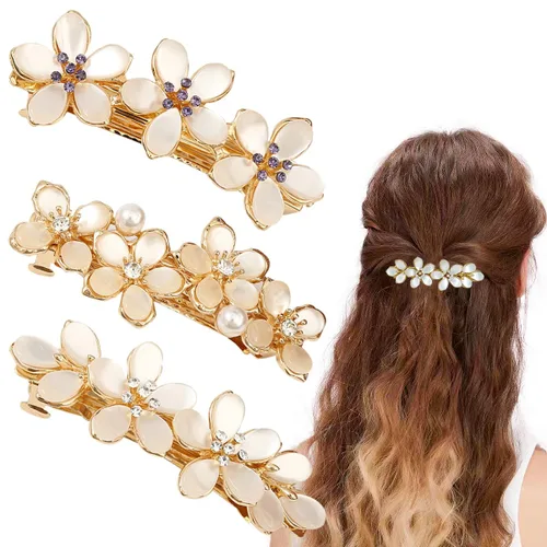 3 pinzas para el cabello de flores para mujer, pasadores de pelo de ópalo con diamantes de imitación vintage, horquilla de flores de cristal