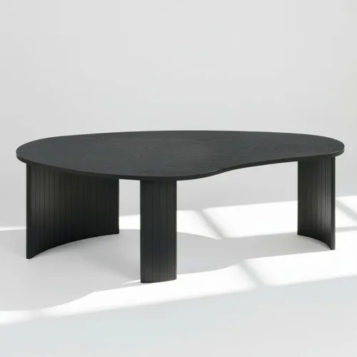 Miniatura 4 de Hyfirm - Mesa de café moderna de madera negra de 47.25 pulgadas para la sala de estar, mesa central resistente con tapa irregular de mango y patas