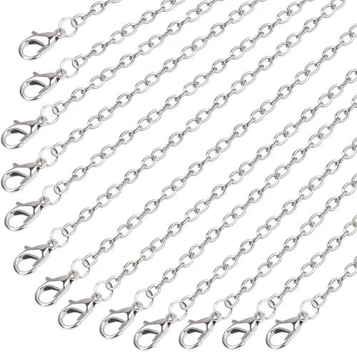 Minelife 30 cadenas de acero inoxidable a granel, cadenas para hacer joyas, collares chapados en plata, cadena de eslabones para fabricación de