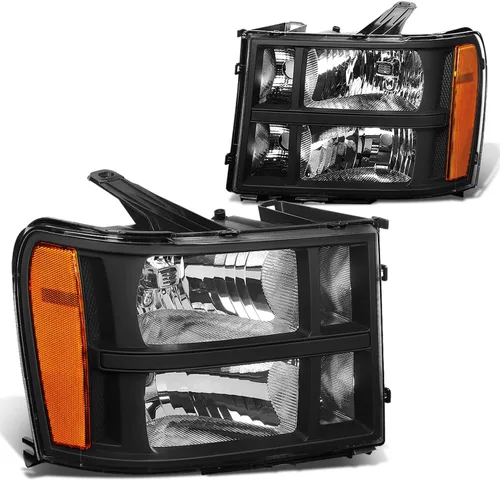 DNA MOTORING Par de faros estilo OE Compatible con GMC Sierra 1500 07-13/Sierra 2500 HD 3500 HD 07-14, Negro/Ámbar, HL-OH-SIE07-BK-AM