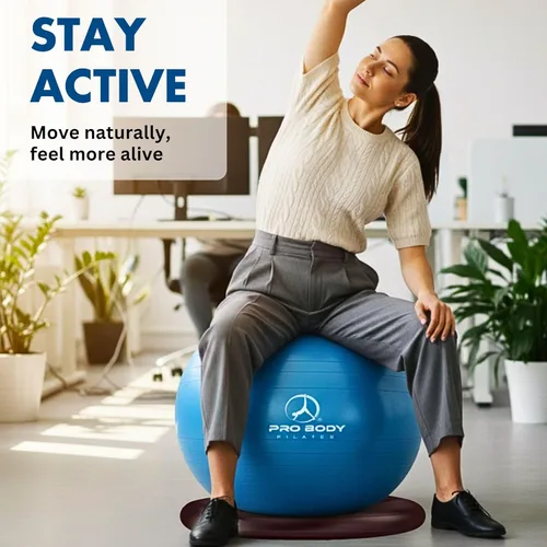 Miniatura 3 de ProBody Pilates Silla de pelota de yoga, silla de pelota de ejercicio con base o soporte para sentarse en la oficina en casa o para hacer ejercicio
