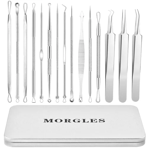 MORGLES Kit de herramientas de 15 piezas de herramientas para reventar, removedor de espinillas de acero inoxidable, herramientas extractoras de