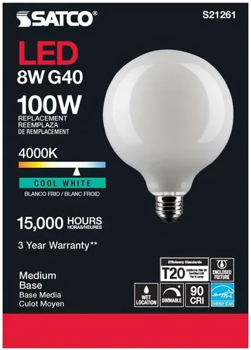 Miniatura 5 de Satco S21261 8G40/WH/LED/E26/940/120V - Paquete de 6