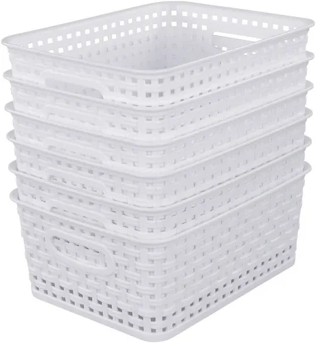 Miniatura 12 de Sandmovie Cestas de almacenamiento de tejido de plástico para cocina y baño, color azul marino, 6 paquetes