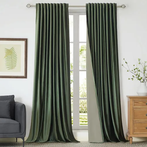 Miniatura 31 de Cortinas opacas de terciopelo dorado de 108 pulgadas para sala de estar, totalmente opacas, elegantes, 2 paneles con pestaña trasera, aislamiento