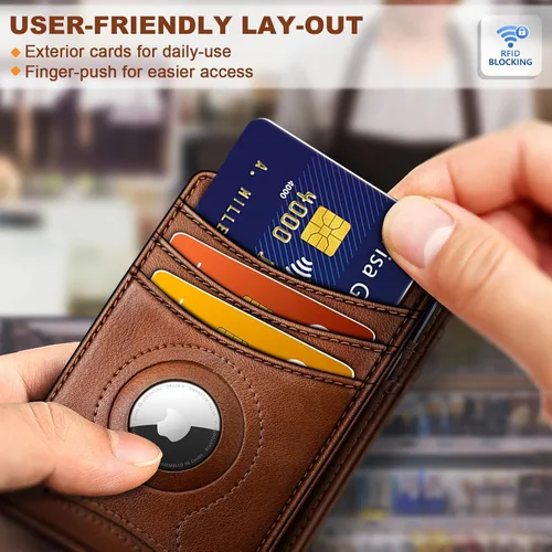 Miniatura 5 de BULLIANT Billetera Airtag para hombre, delgada con clip para dinero, cierre magnético, 12 tarjetas en el bolsillo frontal, bloqueo RFID
