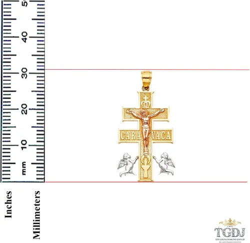 Miniatura 2 de Colgante de oro rosa blanco amarillo de 14 quilates con cruz religiosa de Caravaca - Más