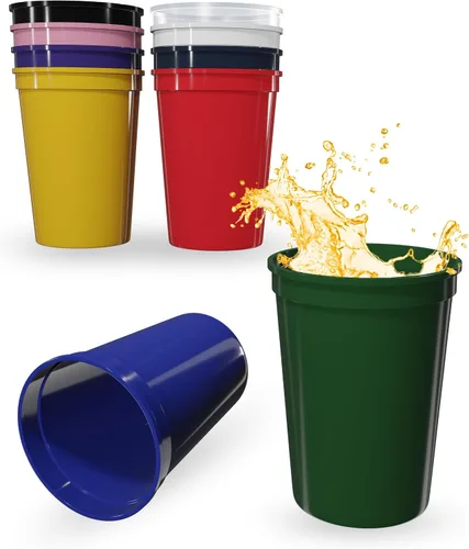 Miniatura 15 de PartyPrints Paquete de 100 vasos de plástico en blanco reutilizables de 10 a 12 onzas, vasos de estadio a granel, sin BPA, aptos para lavavajillas