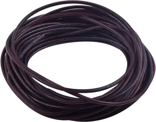 Miniatura 14 de KONMAY Cordón redondo de cuero real de 0.039 pulgadas, cordón de cuero negro de 25 yardas para hacer joyas, collares, pulseras y manualidades