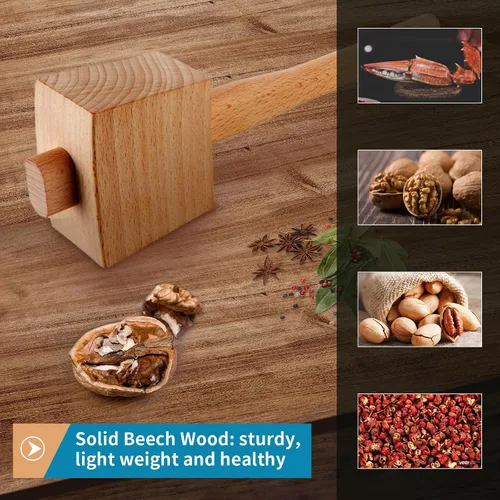 Miniatura 7 de Mazo de madera de 9.6 pulgadas, martillo de hielo de madera de haya maciza, herramienta de mano de carpintero sin daños para carpintería, tallado