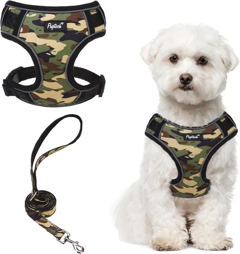 Miniatura 10 de PUPTECK Juego de arnés y correa para perro pequeño, arnés ajustable sin tirones para cachorro, chaleco de malla suave reflectante para mascotas