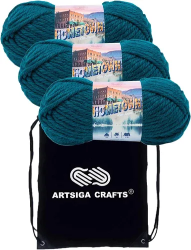 Miniatura 77 de Lion Brand Hometown New York White 135-100 (3 madejas - mismo lote de tinte) #6 S Bulky - Hila acrílica para crochet y tejer con bolsa para proyectos