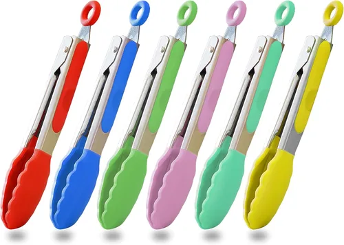 Miniatura 10 de HINMAY Pinzas pequeñas de silicona de 7 pulgadas, juego de 3 unidades, color negro, gris y blanco