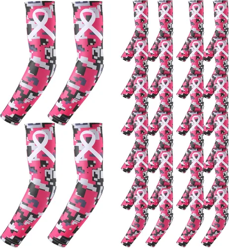Miniatura 8 de Handepo 12 pares de mangas de concientización sobre el cáncer de mama, mangas con cinta para brazos, protección UV, manga de compresión