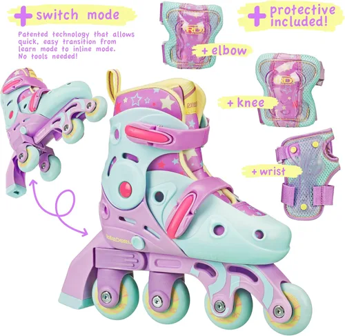 Miniatura 5 de Patines Roller Derby Switch para Principiantes, Patines Ajustables 2 en 1 Convertibles de Modo de Aprendizaje a Patines en Línea para Pequeños