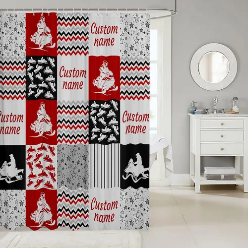Miniatura 2 de Erosebridal Cortina de ducha personalizada con diseño de motos de nieve, diseño de retazos a cuadros, para niños y hombres, cortina de baño