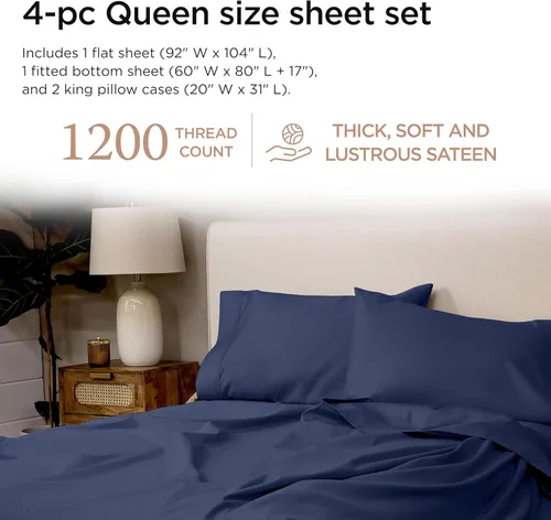 Miniatura 39 de Threadmill Sábanas de Lujo de Algodón Supima, Sábanas de 100% Algodón Suave de 1200 Hilos de Lujo para Cama de Tamaño Completo, Juego de 4 Sábanas